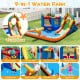 Inflatable water slide park featuring a climbing wall, splash pool, and various games for outdoor fun and energetic.