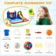Complete accessory kit for inflatable water slide park including hand pump, water hose, and various sports balls for.