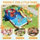 Inflatable water slide park with climbing wall, splash pool, and games for kids aged 3-12, perfect for outdoor fun.