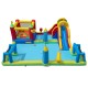 Inflatable water slide bounce house with climbing wall, featuring jumping area, slide, and sports activities for.