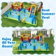 Inflatable water slide bounce house with climbing wall, featuring wet and dry play for year-round fun and safety.