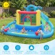 Dinosaur-themed inflatable water slide park with multiple play zones, perfect for kids aged 3-10 for outdoor fun.