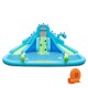 Inflatable water slide with dual slides, large splash pool, and blower, perfect for summer fun in the backyard.