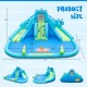 Inflatable water slide with dual slides, large splash pool, and vibrant blue and green design for outdoor fun.