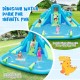 Inflatable water slide with dual slides, large splash pool, and water guns, perfect for outdoor summer fun.
