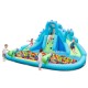 Inflatable water slide with dual slides, large splash pool, and water cannons for summer fun, made of durable Oxford.