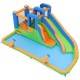 Inflatable water slide with dual climbing walls, splash pool, and basketball hoop for year-round outdoor fun.