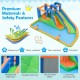 Inflatable water slide with dual climbing walls, splash pool, and safety features for year-round outdoor fun.
