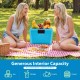 Insulated portable cooler in blue with spacious interior, cup holders, and handle, perfect for outdoor activities.