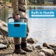 Insulated portable cooler in blue with built-in handle, ideal for outdoor activities like camping and beach trips.
