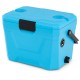 Insulated portable cooler in blue with cup holders, featuring triple-layer insulation for 3-day ice retention.