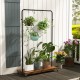 Rolling garment rack with heavy-duty hooks and a wooden storage shelf, ideal for organizing clothes and plants.