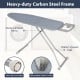 Ironing board with removable silver-gray cover, heavy-duty carbon steel frame, and non-slip foot pads for stability.