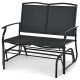 Black iron patio rocking chair with durable metal frame, suitable for two people, perfect for outdoor relaxation.