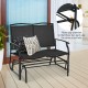 Black iron patio rocking chair for two, featuring a durable metal frame, ideal for outdoor relaxation.