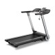 Side view of the Italian designed folding treadmill, showcasing its sleek frame and portable design for convenient home.