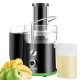 Centrifugal electric juicer with 65 mm wide mouth, stainless steel design, and two-speed settings for easy juicing.