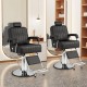 Side view of the black hydraulic barber chair highlighting the stylish design and sturdy chrome base for professional.