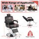 Detail view of the black hydraulic barber chair showcasing the high-density sponge cushion and smooth leather finish.