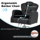 Ergonomic black barber chair with high-density sponge filling, adjustable headrest, and 360-degree swivel for salon use.