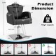 Product dimensions of the heavy-duty salon chair in black, showcasing adjustable height and sturdy hydraulic pump.