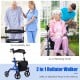 Folding aluminum rollator walker in blue with 8-inch wheels, adjustable height, and a comfortable seat for mobility aid.