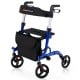 Folding aluminum rollator walker in blue with 8-inch wheels, seat, and adjustable height for mobility support.
