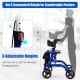 Folding aluminum rollator walker in blue with adjustable height, 8-inch wheels, and a seat for comfortable mobility.