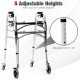 Height adjustable aluminum walker with rolling wheels, featuring 5 height settings from 31"-35" for versatile use.