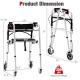 Height adjustable aluminum walker with rolling wheels, brakes, and ergonomic backrest for stability and support.