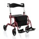 2-in-1 adjustable folding rollator walker in red with storage bag, designed for comfort and safety, easily converts to.