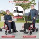 2-in-1 adjustable rollator walker in red, convertible to wheelchair, featuring a reversible backrest and storage bag.