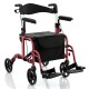 Folding rollator walker in red with seat, adjustable height, and 8" wheels for easy mobility and support up to 300 lbs.