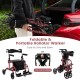 Foldable red rollator walker with seat, 300 lbs capacity, one-hand folding for easy storage and transport.