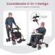Folding rollator walker in red, serving as a wheelchair with adjustable height, dual brakes, and 8" wheels for.