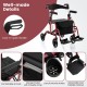 Folding rollator walker in red with adjustable height, storage pocket, and comfortable armrests for versatile mobility.