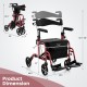 Folding rollator walker in red with adjustable height, seat, and 8" wheels for versatile mobility and comfort.