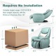 Full view of the Soothe 26 massage chair in pale turquoise, showcasing dimensions and features for zero gravity.