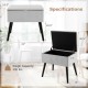 Gray velvet storage ottoman with solid wood legs, featuring a hinged lid for easy access, ideal for living room or.
