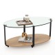 2-tier oval coffee table with a wooden shelf and tempered glass top, showcasing elegant charm and ample storage space.