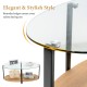Oval coffee table with tempered glass top and wooden shelf, featuring rounded edges for safety and modern design.
