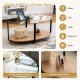 Oval coffee table with tempered glass top and wooden shelf, featuring a modern design for living room decor.