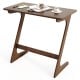 Z-shaped brown bamboo side table with spacious tabletop, ideal for snacks or laptops, perfect for small spaces.