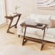 Z-shaped brown bamboo side table with spacious tabletop, ideal for snacks and laptops in small living spaces.