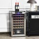 20-inch wine refrigerator with tempered glass door, holds 33 bottles, features LED control panel and stainless steel.
