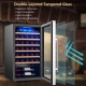 20-inch wine refrigerator with tempered glass door, holds 33 bottles, features LED lights and precise temperature.