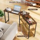 Large 360-degree rotating sofa side table in rustic brown with spacious tabletop and 2-tier storage shelf for versatile.