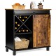 Side view of the industrial storage cabinet with rustic brown finish, showcasing the wine bottle organizer and spacious.