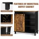 Industrial storage cabinet with sliding barn door, rustic brown finish, featuring wine rack and ample storage for.
