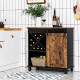 Industrial storage cabinet with rustic brown finish, sliding barn door, wine rack, and ample storage for kitchen or.